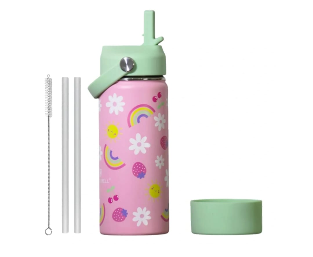 Rainbow Blossom Stainless Steel Kids Water Bottle with Straw