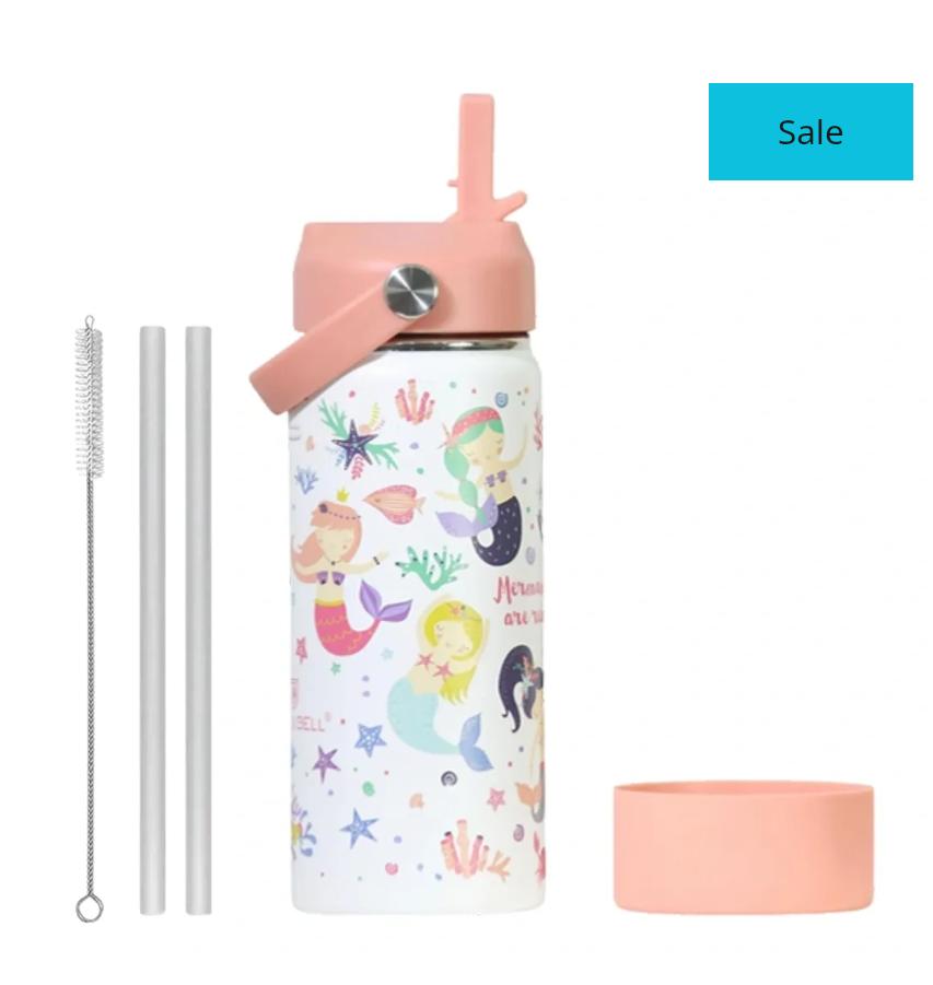 Mermaid Fantasy Stainless Steel Kids Water Bottle with Straw