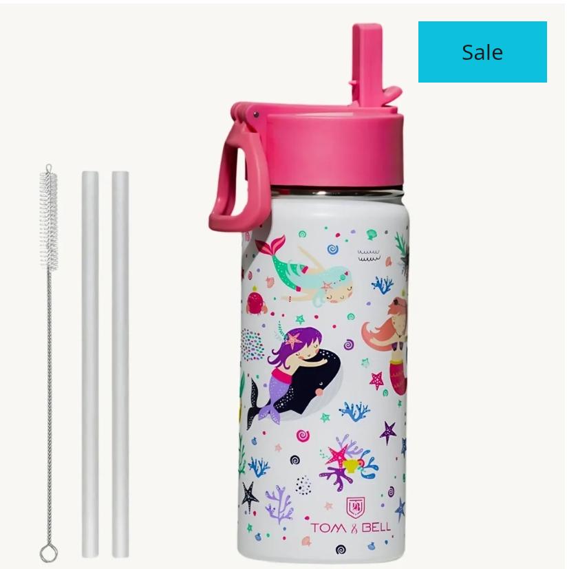 Tom & Bell Kids Insulated Water Bottle with Straw - Mermaid Fantasy