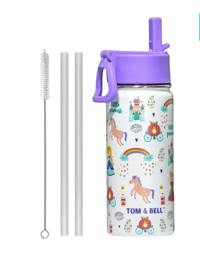 Tom & Bell Kids Insulated Water Bottle with Straw - Little Princess