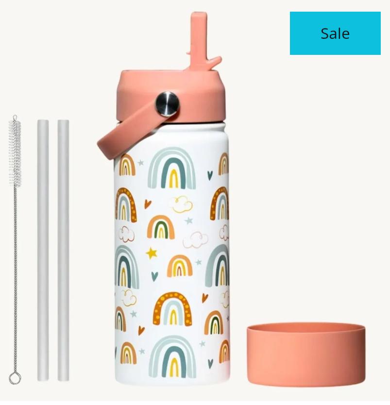 Kids Insulated Water Bottle with Straw - Boho Rainbow