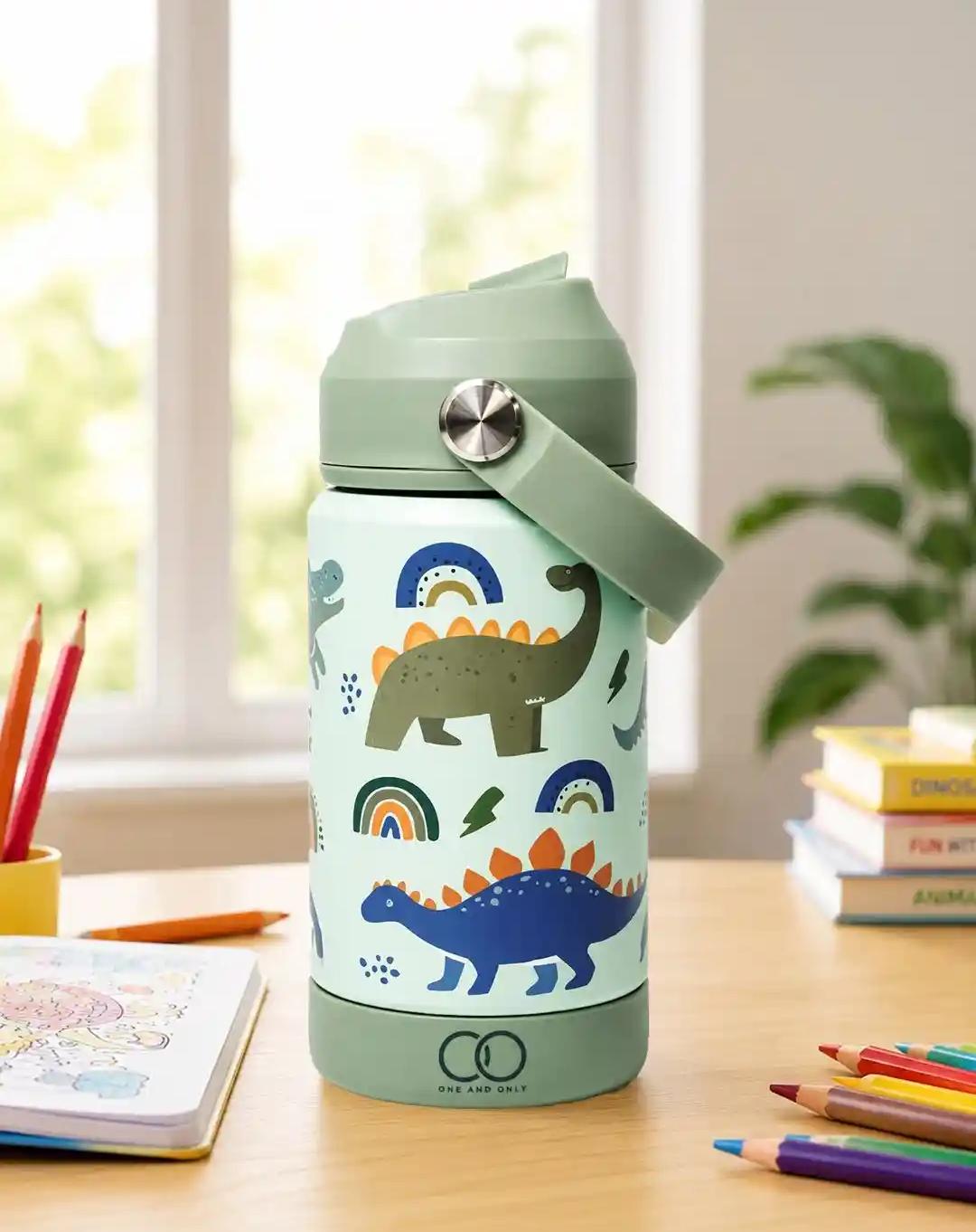 Kids Stainless Steel Insulated Water Bottle – Dinosaur Print (350ml)