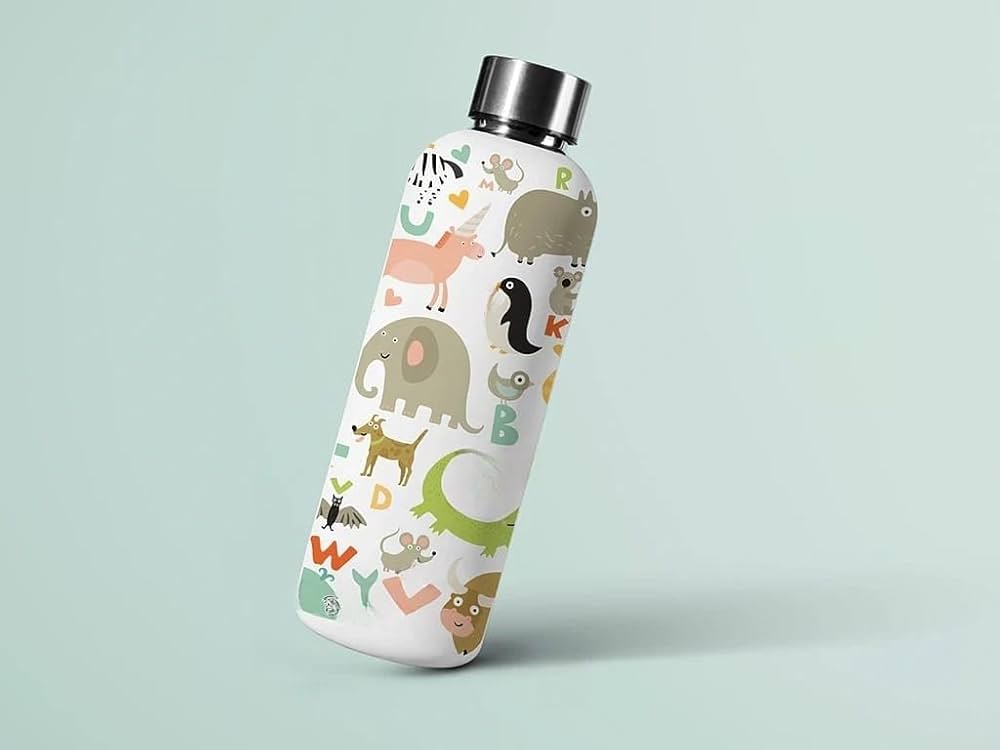 Children's Alphabet and Animal Pattern Stainless Steel Water Bottle