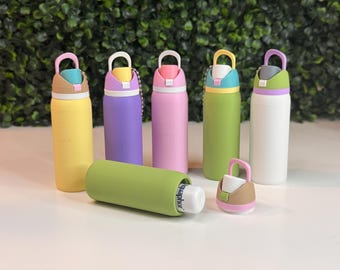 Pastel Multi-Color Kids Insulated Water Bottles with Built-in Straw Lids