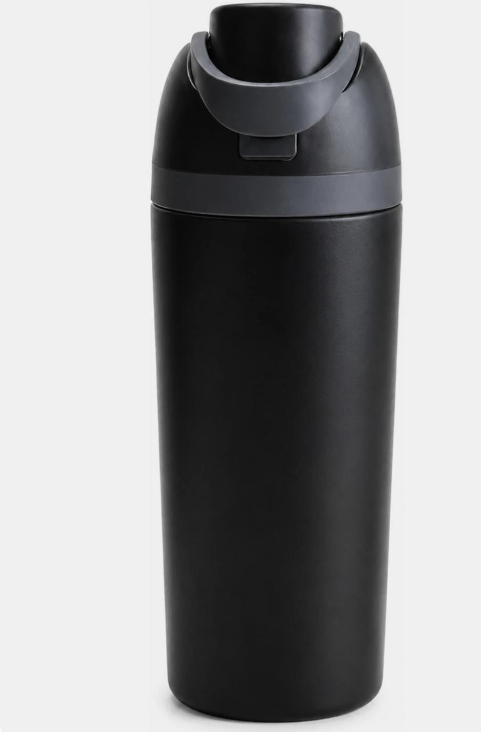 Sleek Matte Black Insulated Water Bottle with Flexible Carry Handle