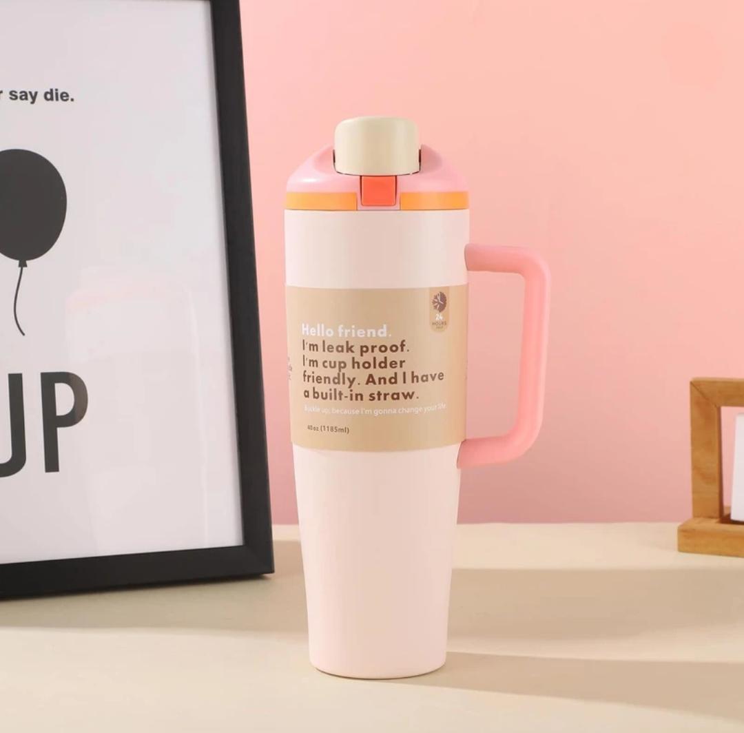 Terracotta Orange Matte Water Bottle with Geometric Loop Cap