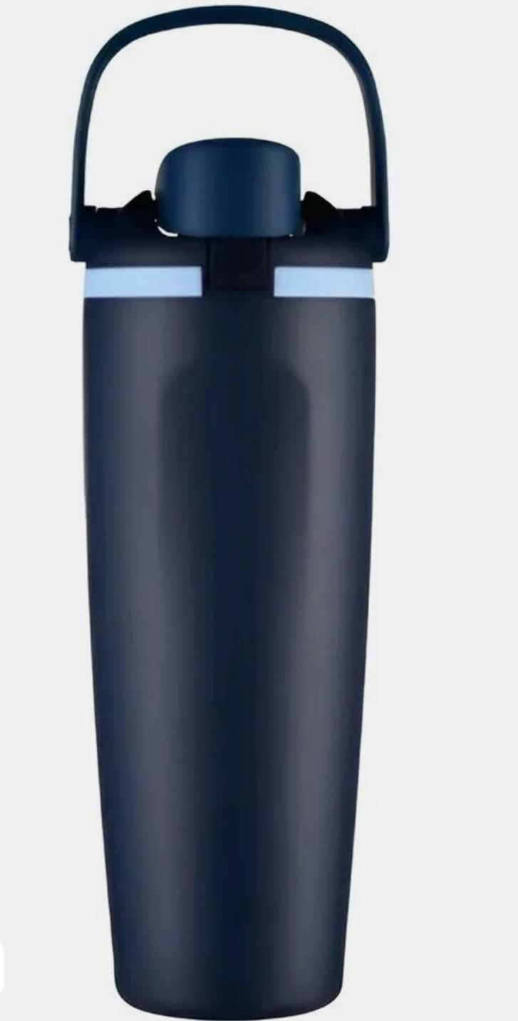 Navy Blue Matte Stainless Steel Water Bottle with Geometric Loop Cap