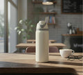 Sleek Cream Beige Insulated Water Bottle with Flexible Carry Handle