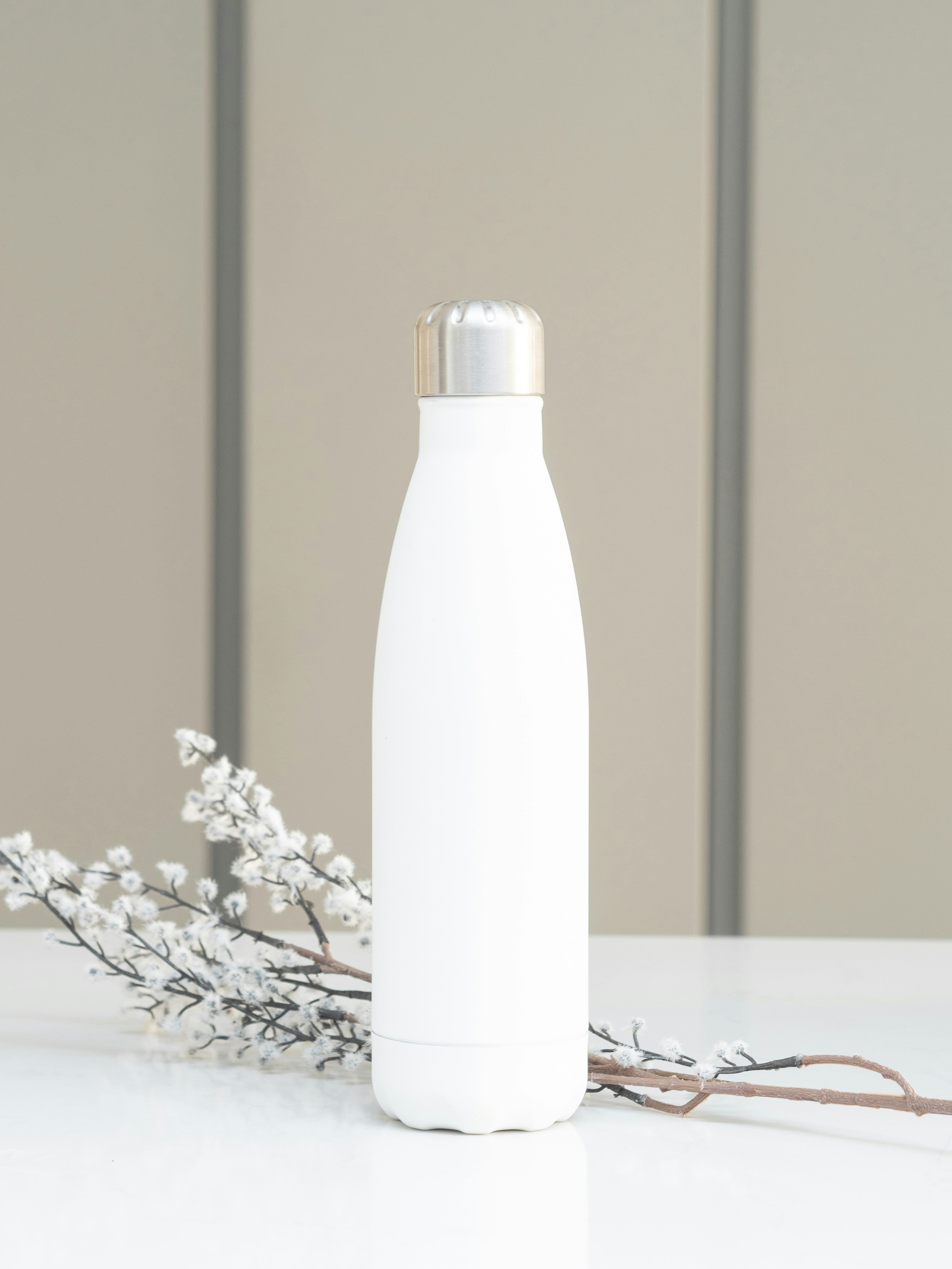 White Ergonomic Cola-Shaped Stainless Steel Sports Bottle